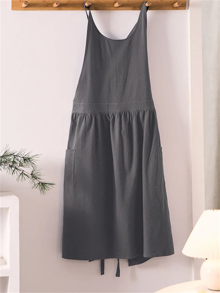 Pleated Patch Pocket Cross Back Utility Apron