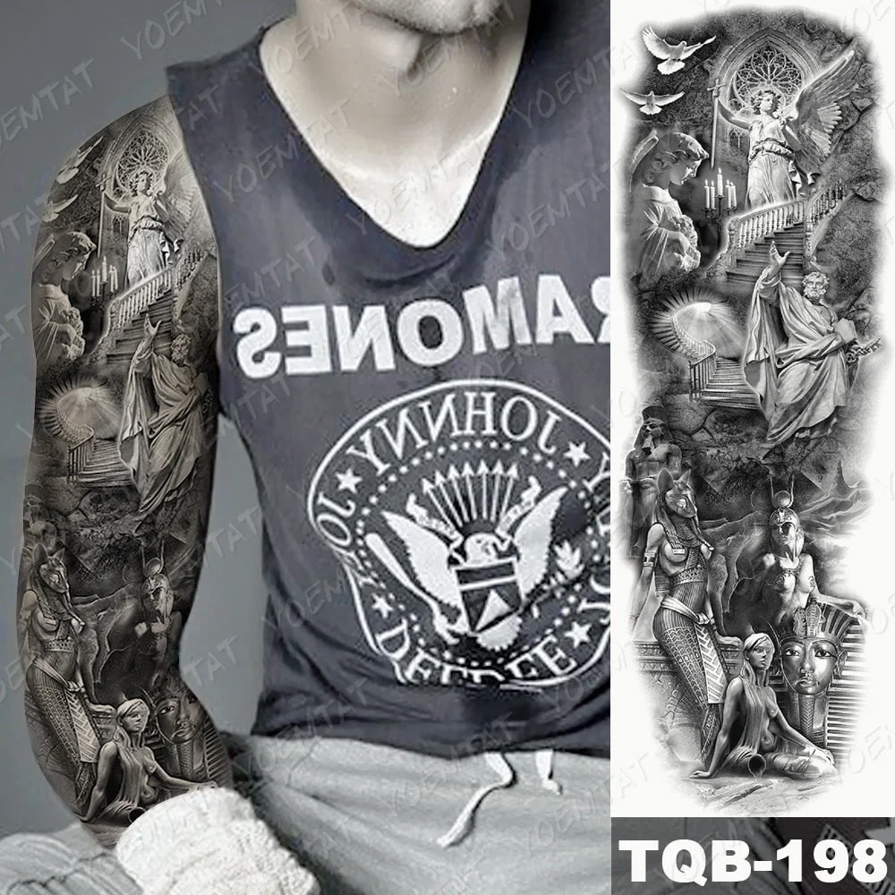 Men Full Arm Waterproof Temporary Tattoo Sticker Clock Rose Tiger Totem Transfer Body Art Fake Tatoo Cool sexy tato Woman