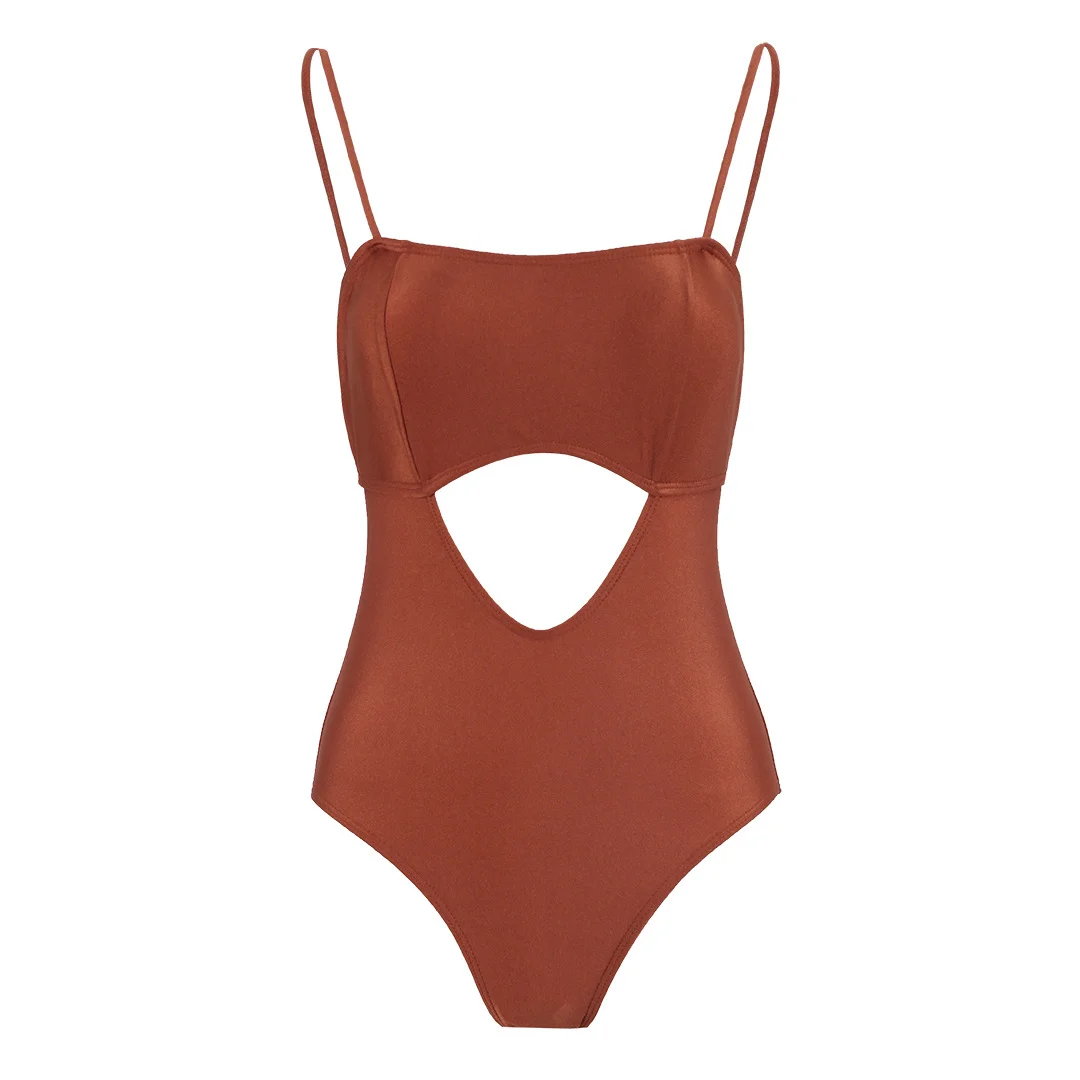 Brownm Solid-Color One-Piece Swimsuit Women 2025 New Hollow Swimsuit Two-Set Export Swimsuit