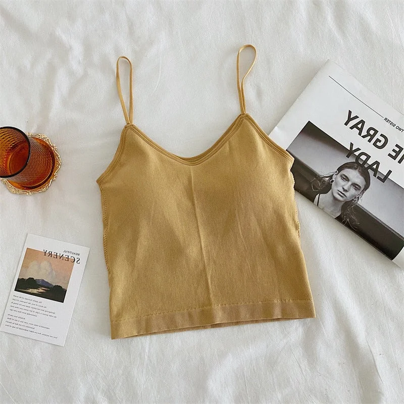 New Women Cotton Underwear Sexy Solid Color Top Fashion Push Up Comfort Tank Up Non Steel Ring V-Neck Suspender Female Lingerie