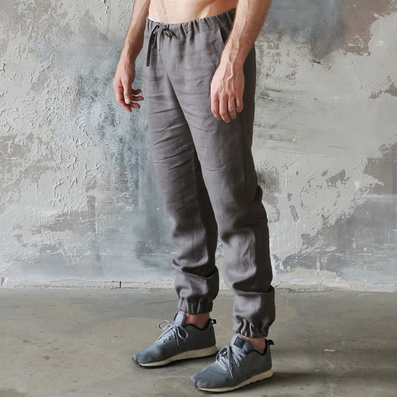 Men's Grey Natural Linen Trousers