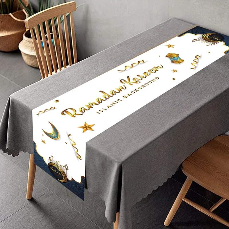 180x35cm Eid Mubarak Table Runner Ramadan Decoration For Home Islamic Muslim Party Decor Ramadan Kareem Eid Al Adha Gift