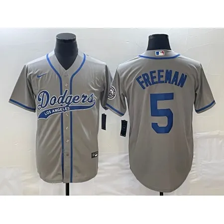 Men's Los Angeles Dodgers #5 Freddie Freeman Gray Cool Base Stitched Baseball Jersey
