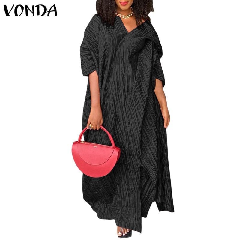 Elegant Maxi Dress 2022 VONDA Women Bohemian Maxi Dress Ladies Office Dress Sexy Beach Sundress Femme Robes Casual Vestidos
