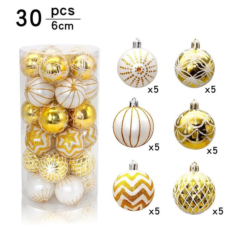 30 PCS Classic Golden Painted Christmas Ball Ornaments For Xmas Tree