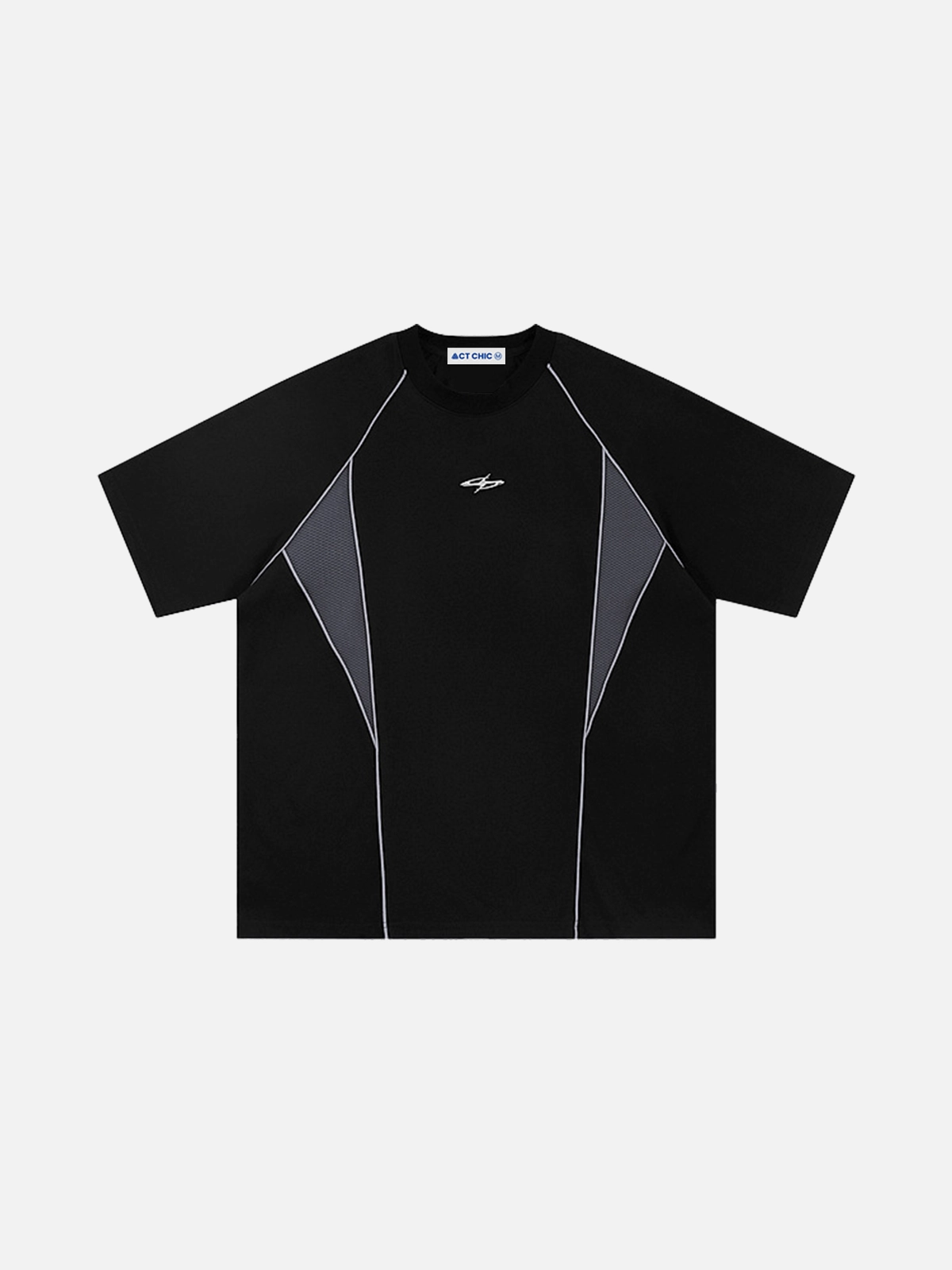 Black Line Color Blocking Oversized Sports Tee Front