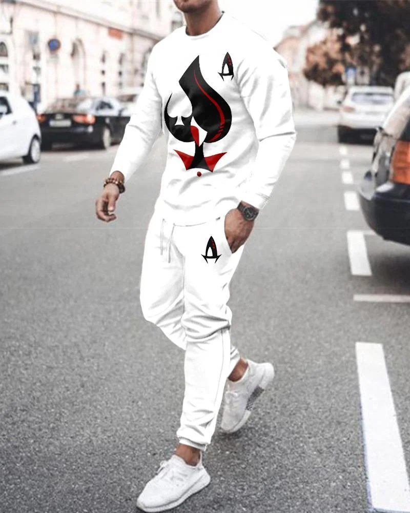 men's casual poker printed sports long-sleeved suit