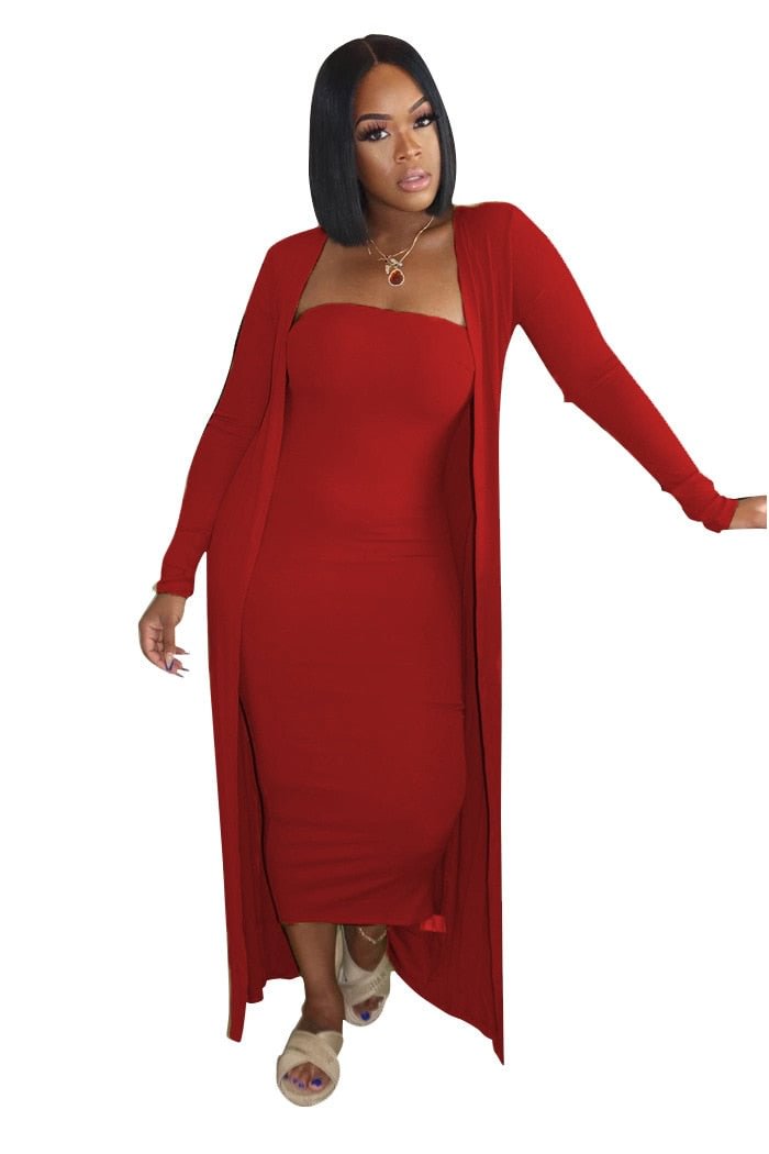 CM.YAYA High Street Women's Set Long Sleeve Cloak Tops Bodycon Midi Maxi Dress Suit Active Wear Tracksuit Two Piece Set Fitness