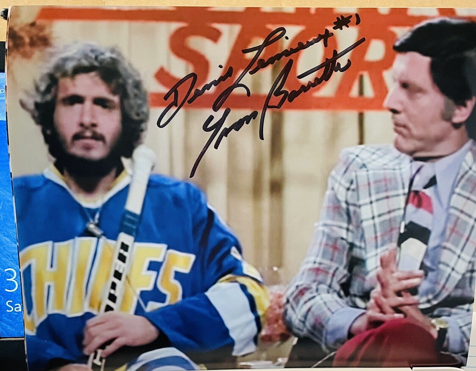 Yvon Barrette Denis Lemieux signed 8x10 Photo Poster painting Slapshot Beckett COA D2