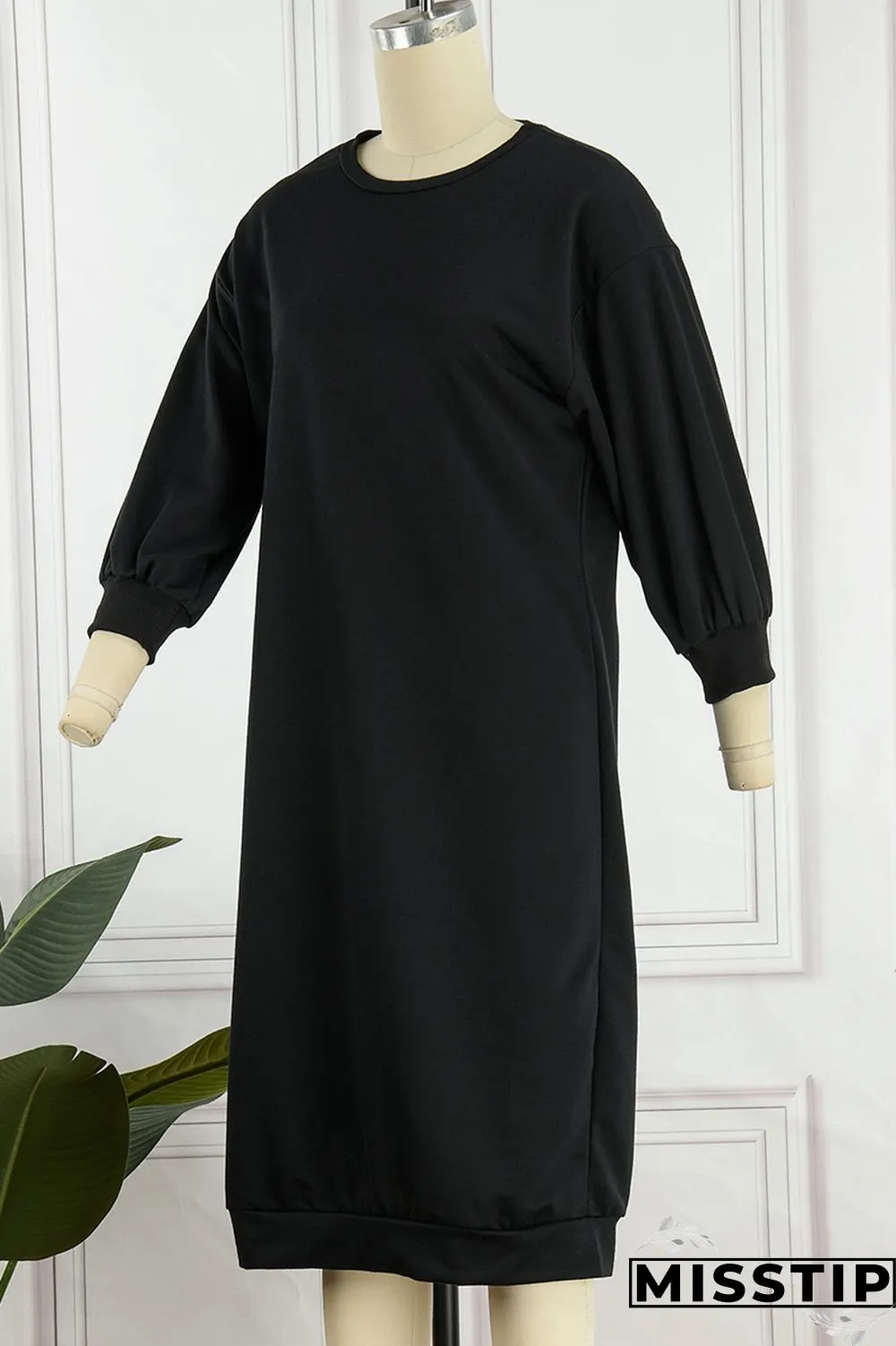 Brown Casual Solid Basic O Neck Long Sleeve Dresses