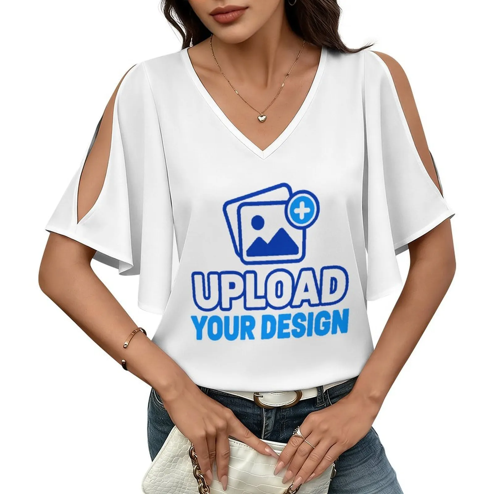V-Neck Ruffle-Sleeve Cutout Top custom full-print product view 8