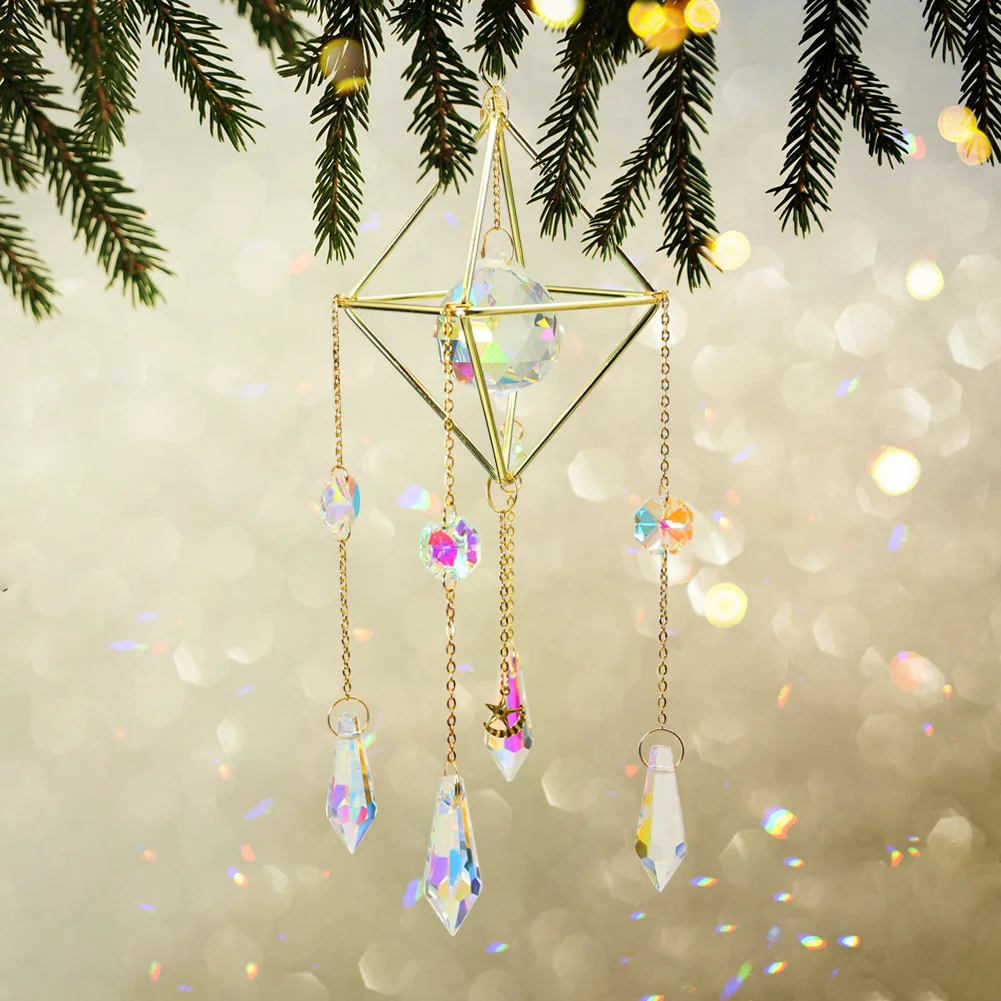 Crystal Sunburst Suncatcher Hanging Modern Star Moon Prism Handmade Pendant