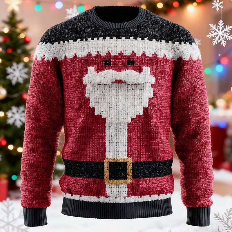 Men's Christmas Santa Claus Print Knit Pullover Sweater elevenforest