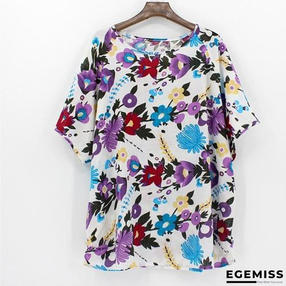 4XL Plus Size Women Batwing Casual Tops Tees Floral Print Cotton Linen Blouses | EGEMISS