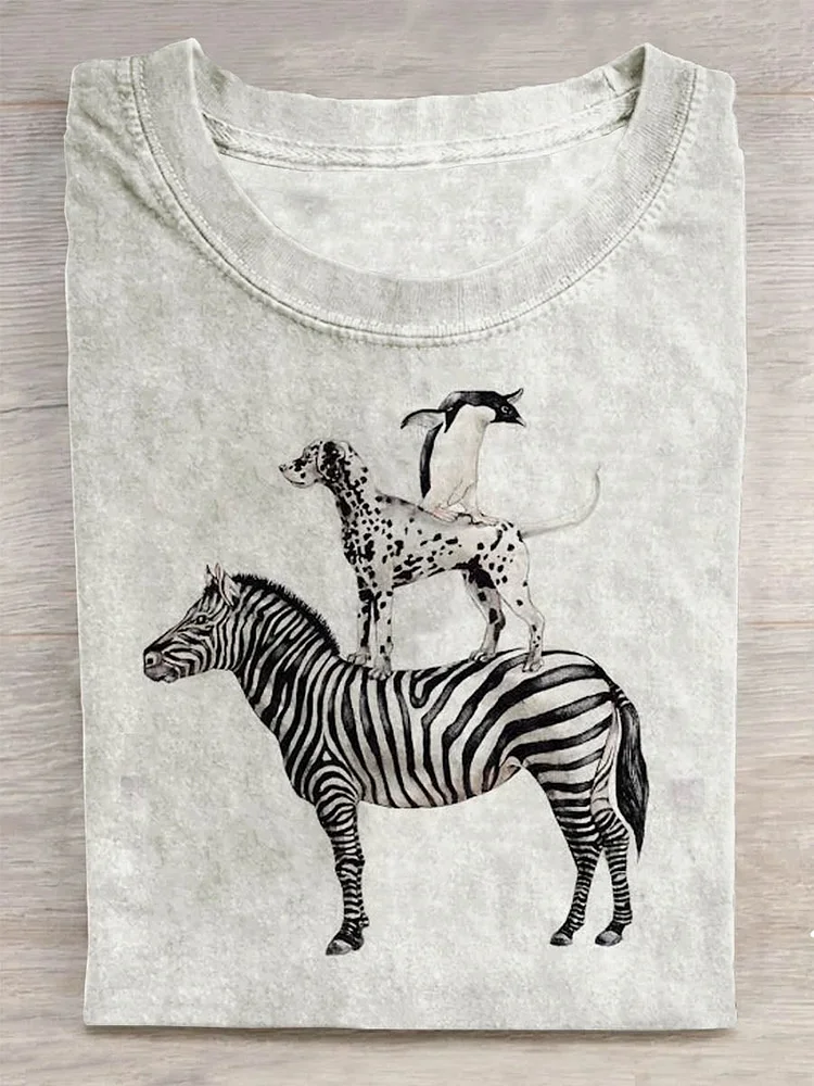 Teecade Teecade  Unisex Fun Animal Jenga Abstract Print Design T-Shirt