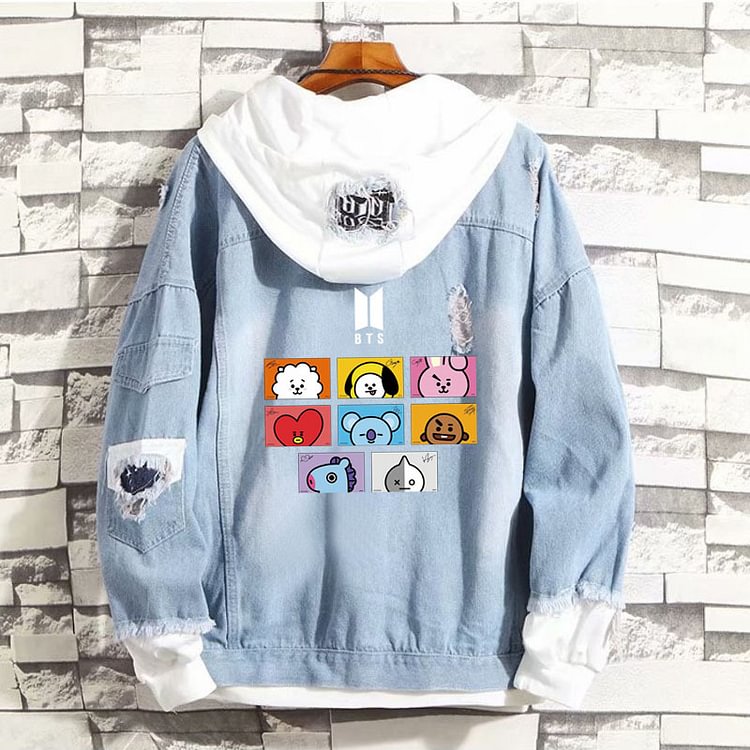 BT21 Cute Denim Hooded Jacket