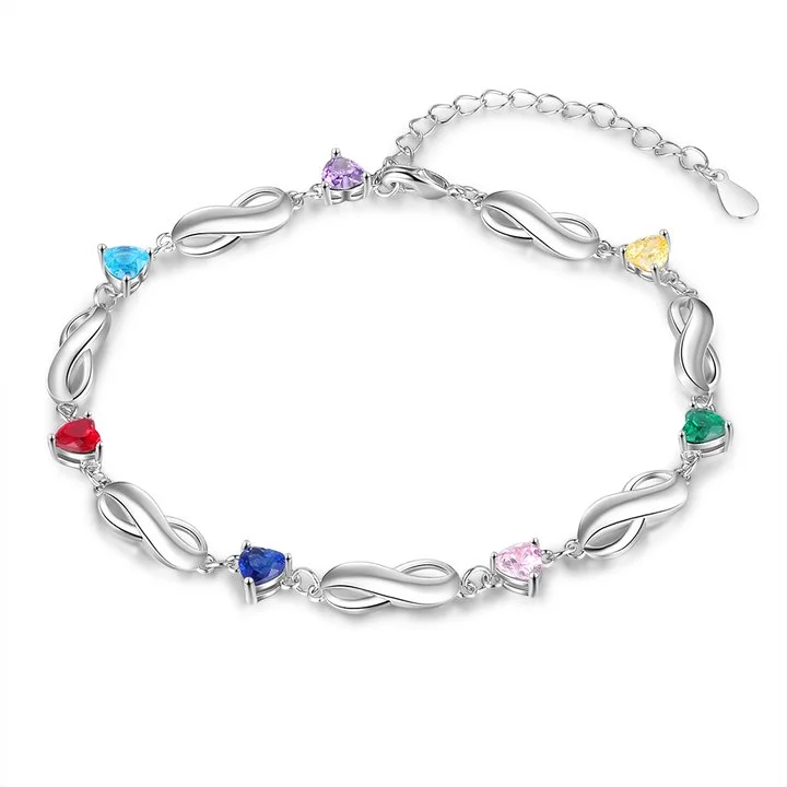 Pulsera de "infinito" de corazón con 7 nombres personalizados y 7 piedras de nacimiento
