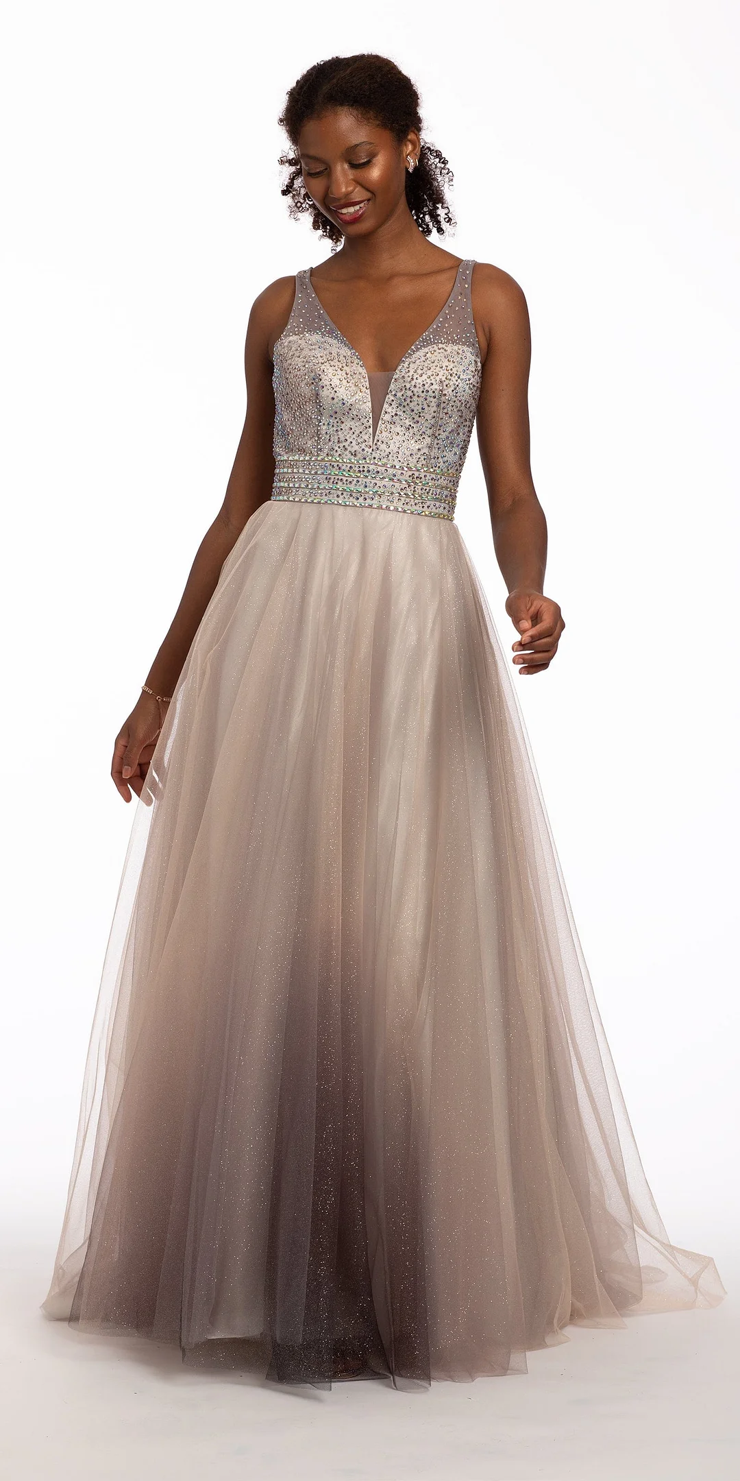 Beaded Ombre Glitter Mesh Ballgown