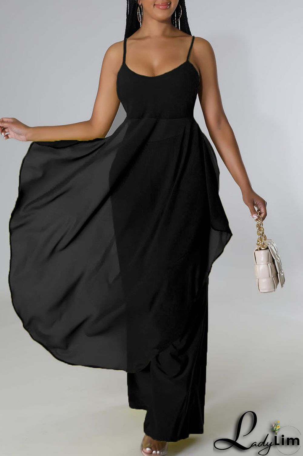 Tangerine Casual Solid Split Joint Asymmetrical Spaghetti Strap Sleeveless Two Pieces