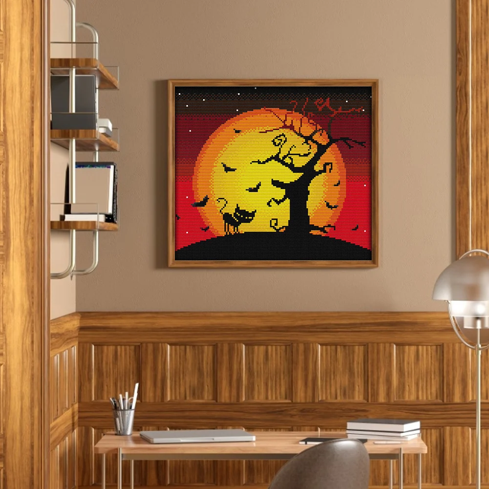 14CT Full Stamped Cross Stitch - Halloween(Canvas|31*29CM)