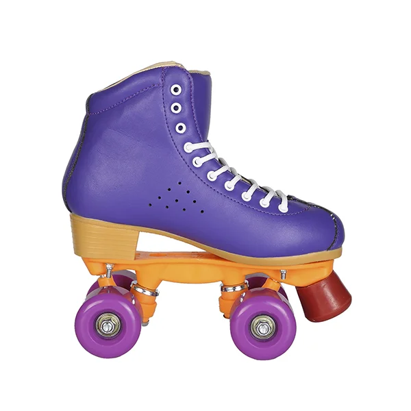 Double Row Flashing Wheel Purple Leather Roller Skates