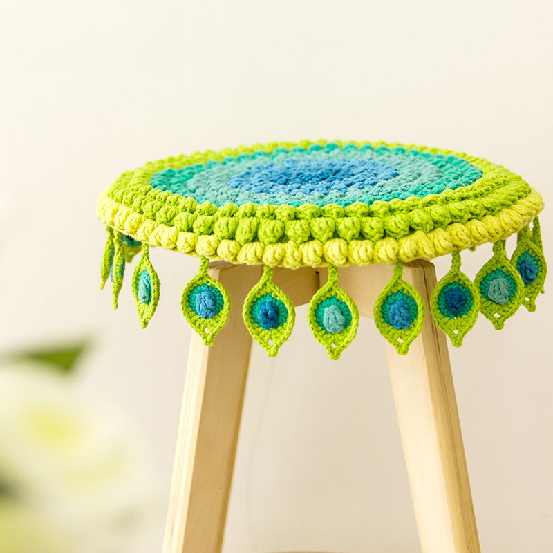 Radiant Peacock Crochet Cushion Kit - 4-Ply Cotton Yarn DIY Craft Set