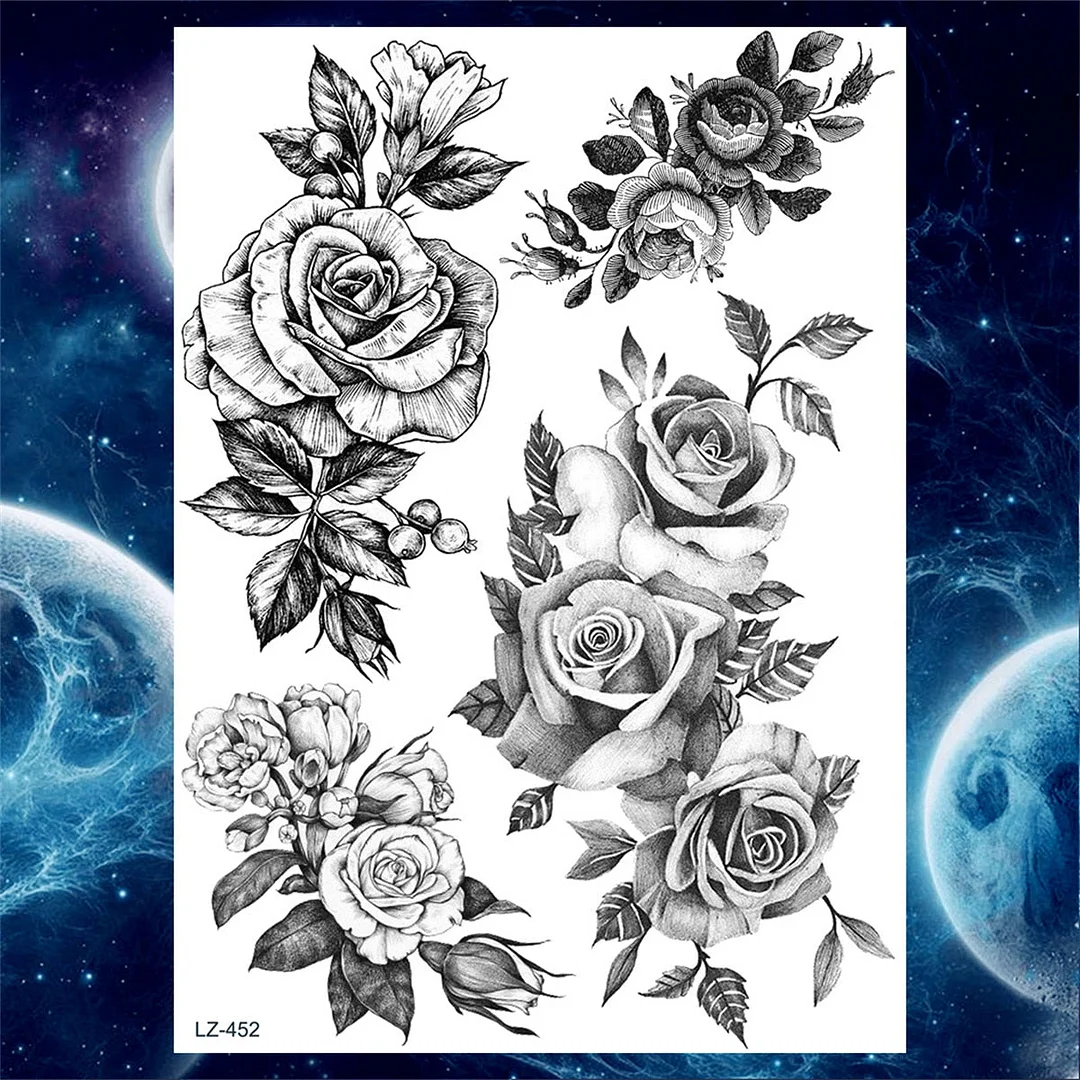 Gangster Skeleton Temporary Tattoos For Women Men Adult Evil Demon Tattoos Sticker Fake Flower Black Death Skull 3D Tatoos Paper