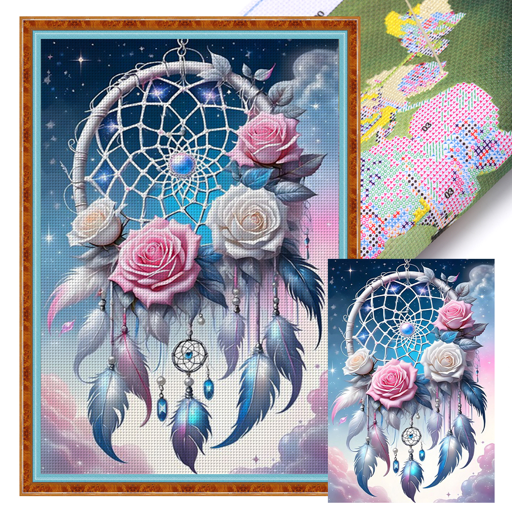 Rose Dream Catcher Full 11CT Pre-stamped Canvas(40*60cm) Cross Stitch
