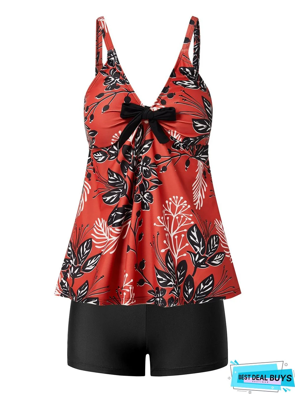 Ethnic Floral Printing Scoop Neck Tankinis Two-Piece Set