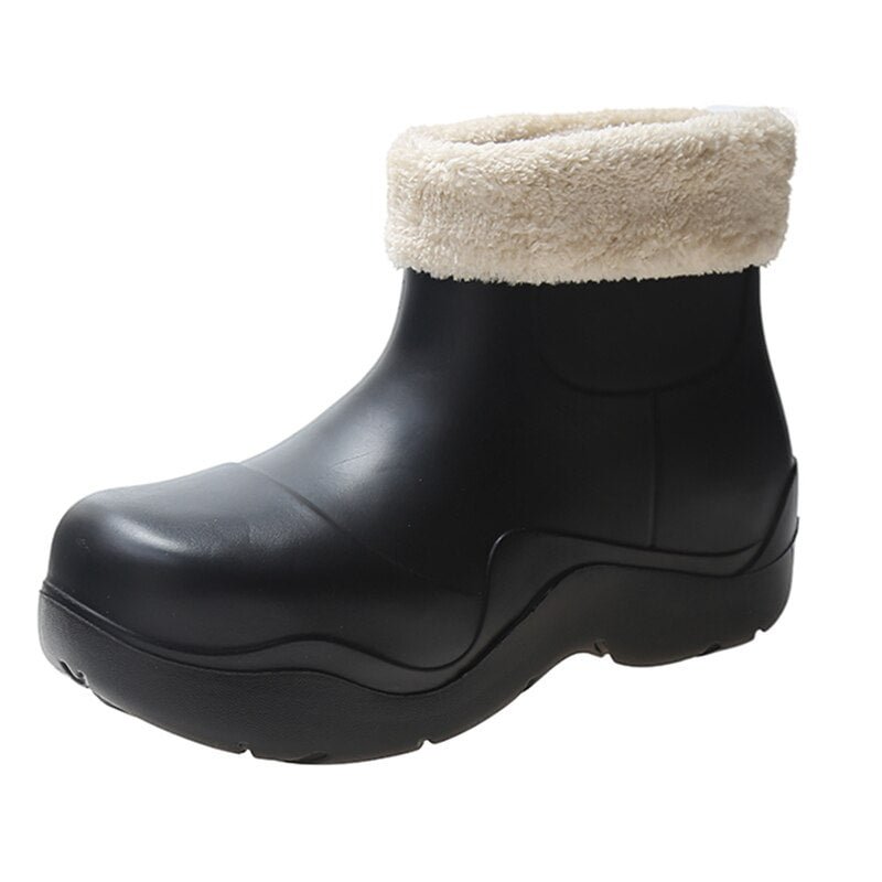 Winter Keep Warm Plush Lining Design Women Ankle Boots Rainboots Slip-on Ladies Rain Shoes Outdoor Waterproof Platform Shoes