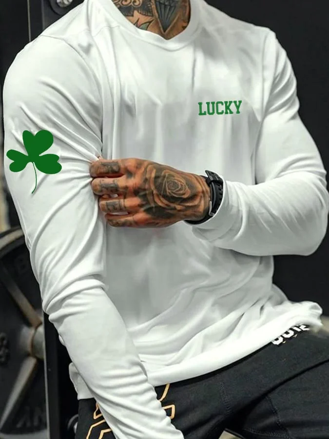 Men's St Patrick's Day Lucky Clover Crew Neck T-Shirt socialshop