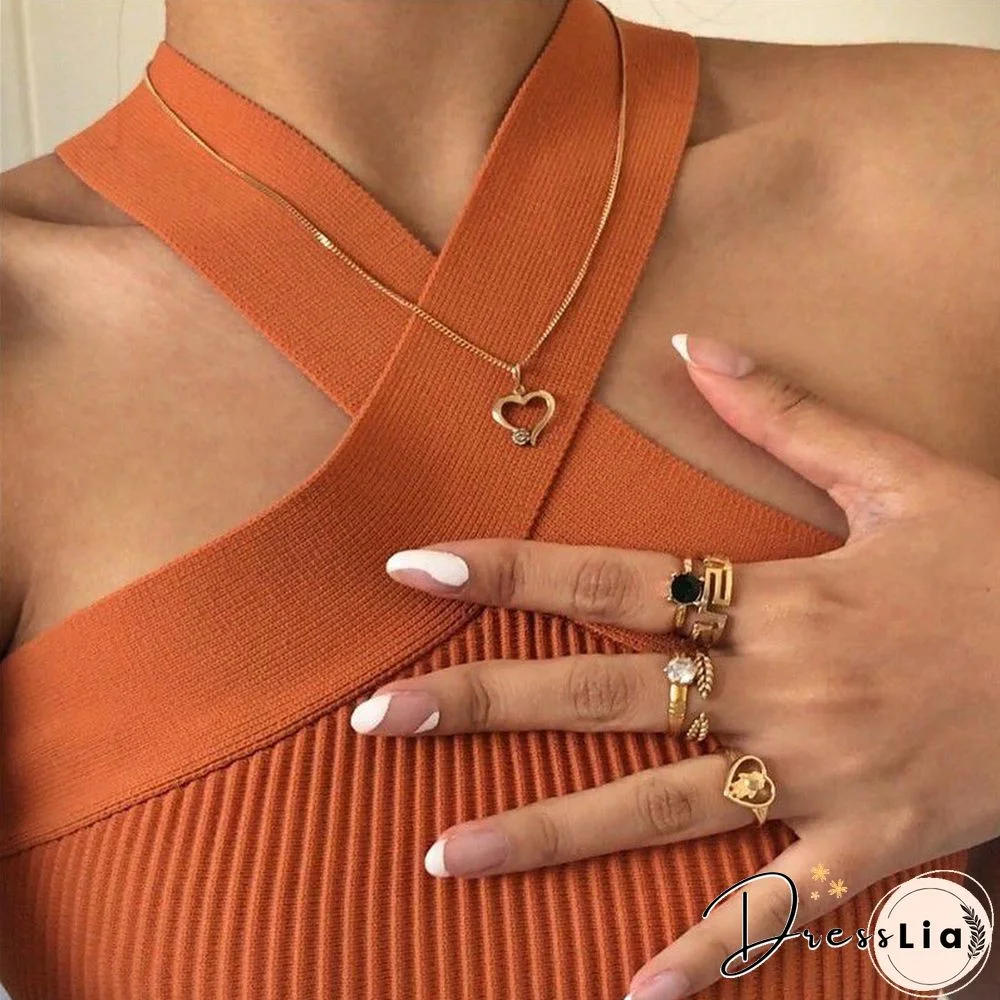 Crinkle Wide Ribbed Rib Criss Cross Halter Crop Top