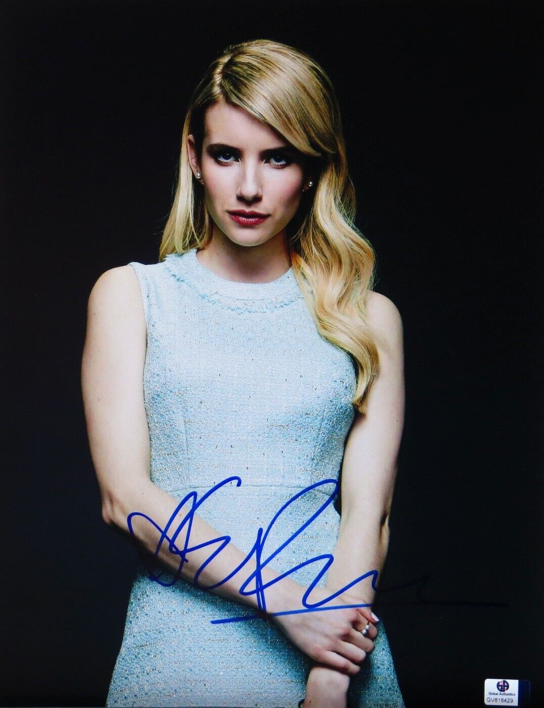 Emma Roberts Signed Autographed 11X14 Photo Poster painting Classic Look Blue Dress Sexy 816429