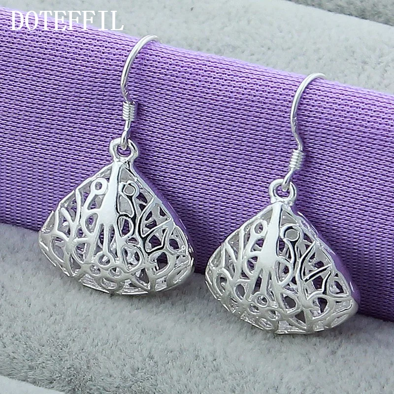 DOTEFFIL 925 Sterling Silver Hollow Network Drop Earrings For Woman Jewelry