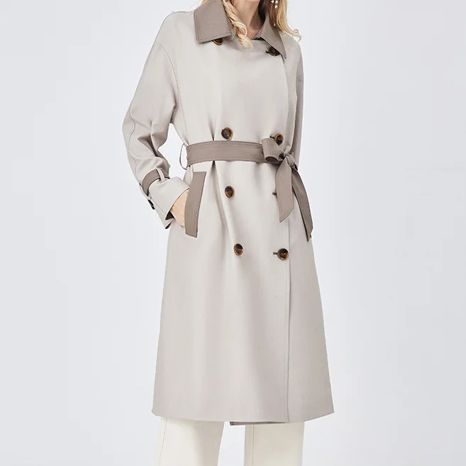 Classic British trench coat Slim-fitting double-breasted long lace-up trench coat VOCOSI VOCOSI