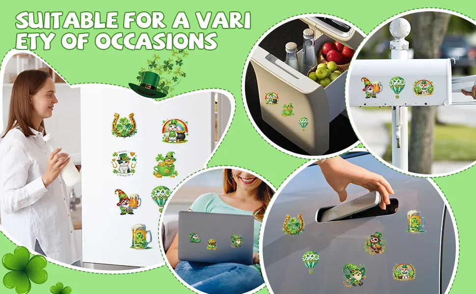 12Pcs Happy St Patricks Day DIY Diamond Art Fridge Magnet Refrigerator Sticker Diamond Art Stickers Refrigerator Painting Kits for Beginners Adults DIY Craft Gifts Home Decors