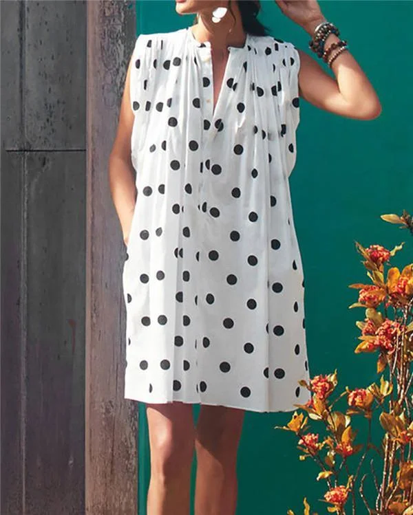 Sleeveless Polka Dots Holiday Daily Fashion Mini Dresses