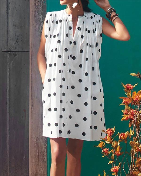 Sleeveless Polka Dots Holiday Daily Fashion Mini Dresses - Chicaggo