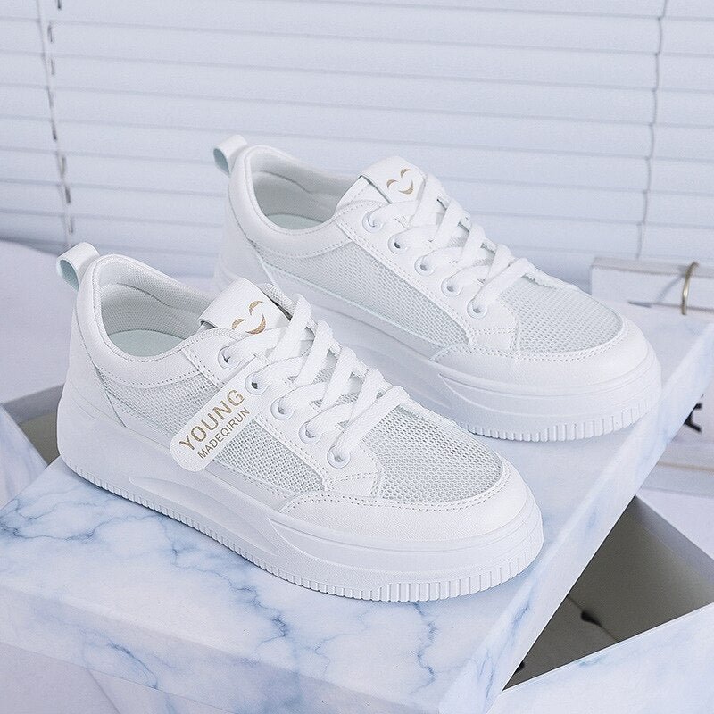 Summer Woman Sneakers Women's Sports Shoes Casual Mesh Women Vulcanized Shoes Lace Up ladies Breathable White Shoes