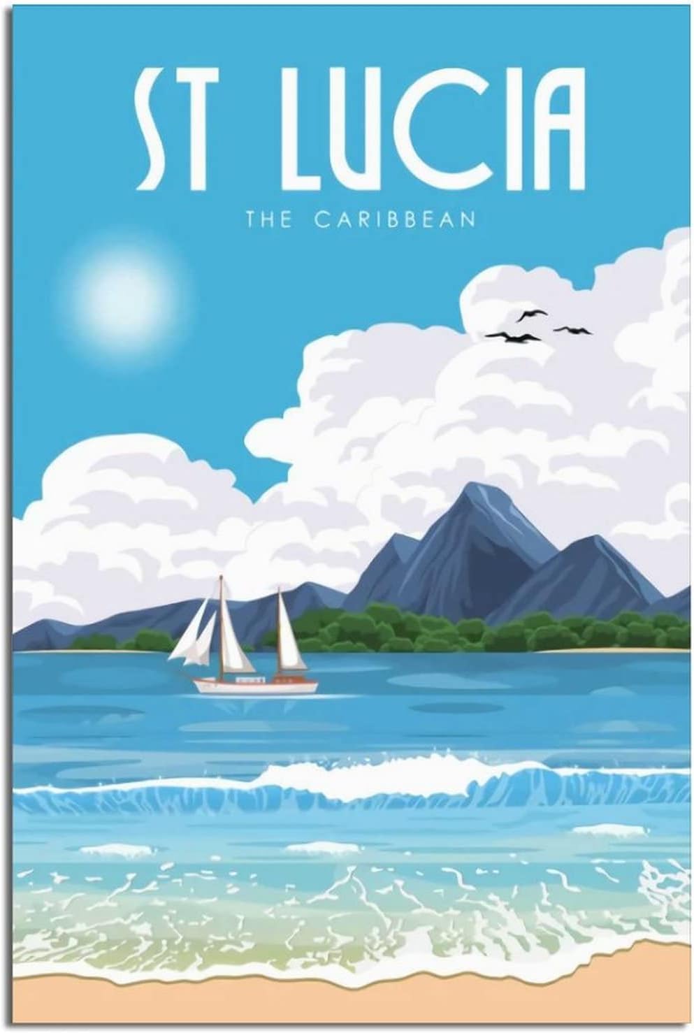 The Caribbean St Lucia Vintage Travel Posters Beach Canvas Prints Wall Art Paintings Pictures for Living Room Bedroom Decoration Home Bathroom Wall Decor Posters 24x36inch(60x90cm) 24x36inch(60x90cm)