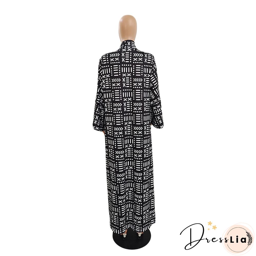 Printed Long Sleeve Open Front Long Cardigan Tops