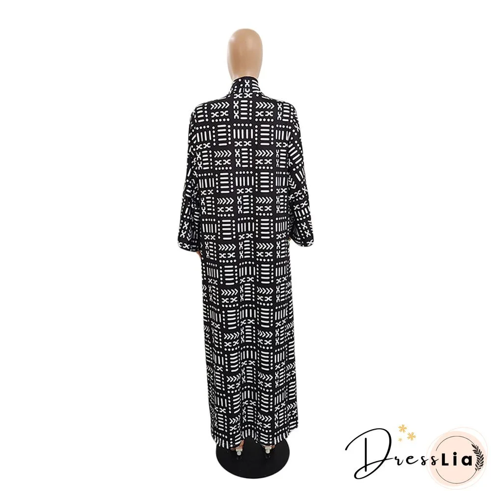 Printed Long Sleeve Open Front Long Cardigan Tops