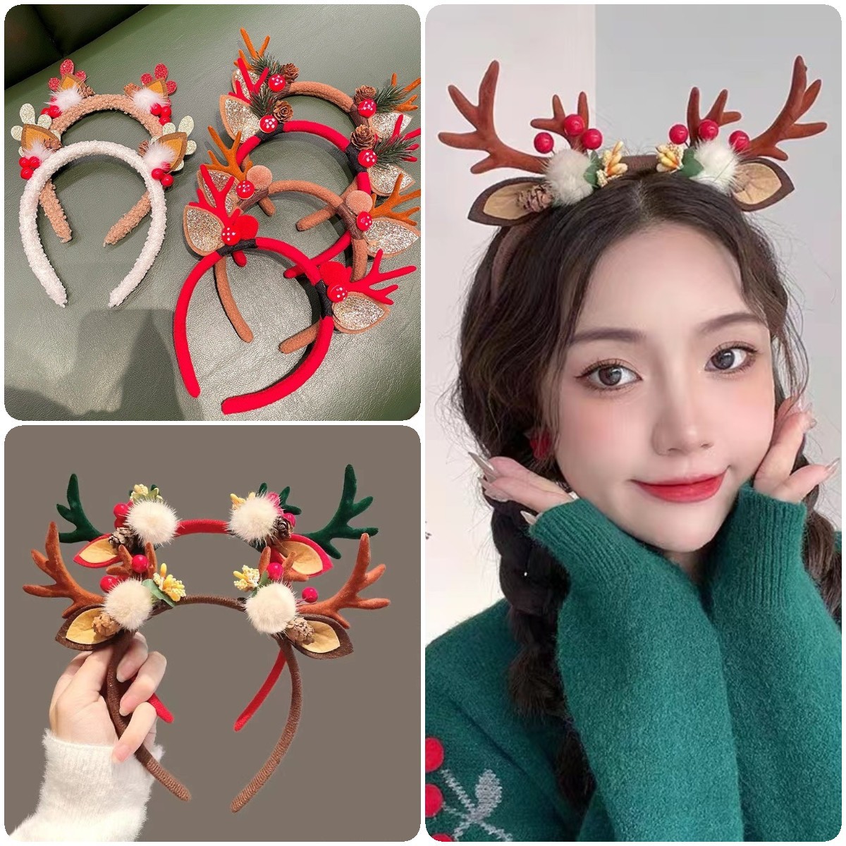 Christmas Reindeer Antlers Headband Cute Plush Hair Accessory