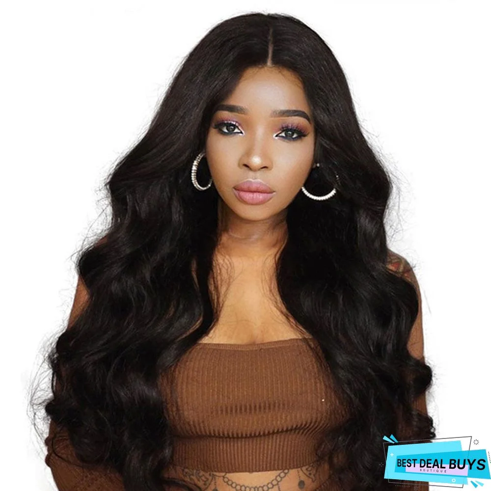 Long Curly Black Female High-Temperature Silk Headgear with Big Waves