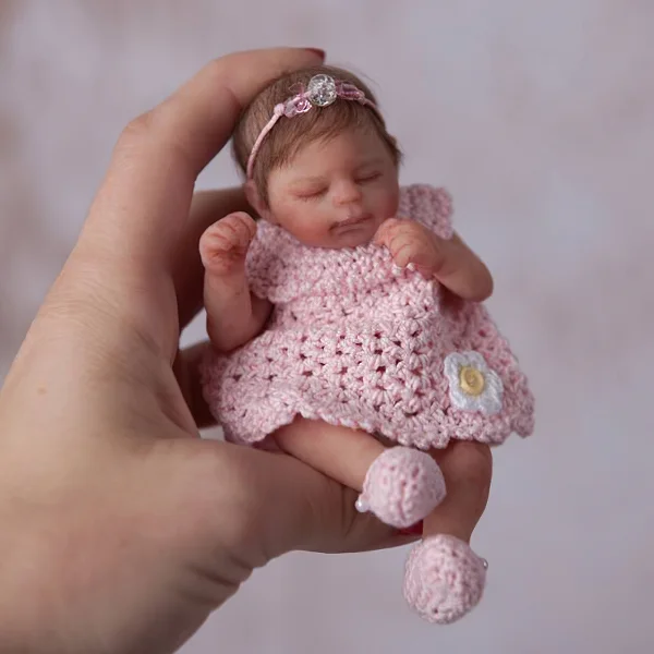 Miniature Doll Sleeping Full Body Silicone Reborn Baby Doll, 6 Inches Realistic Newborn Baby Doll Girl Named Aria