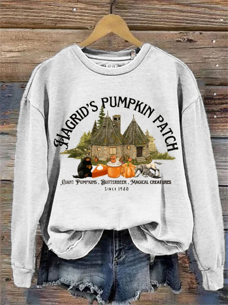 Women's Halloween Hagrid's Pumpkin Patch Print Sweatshirt