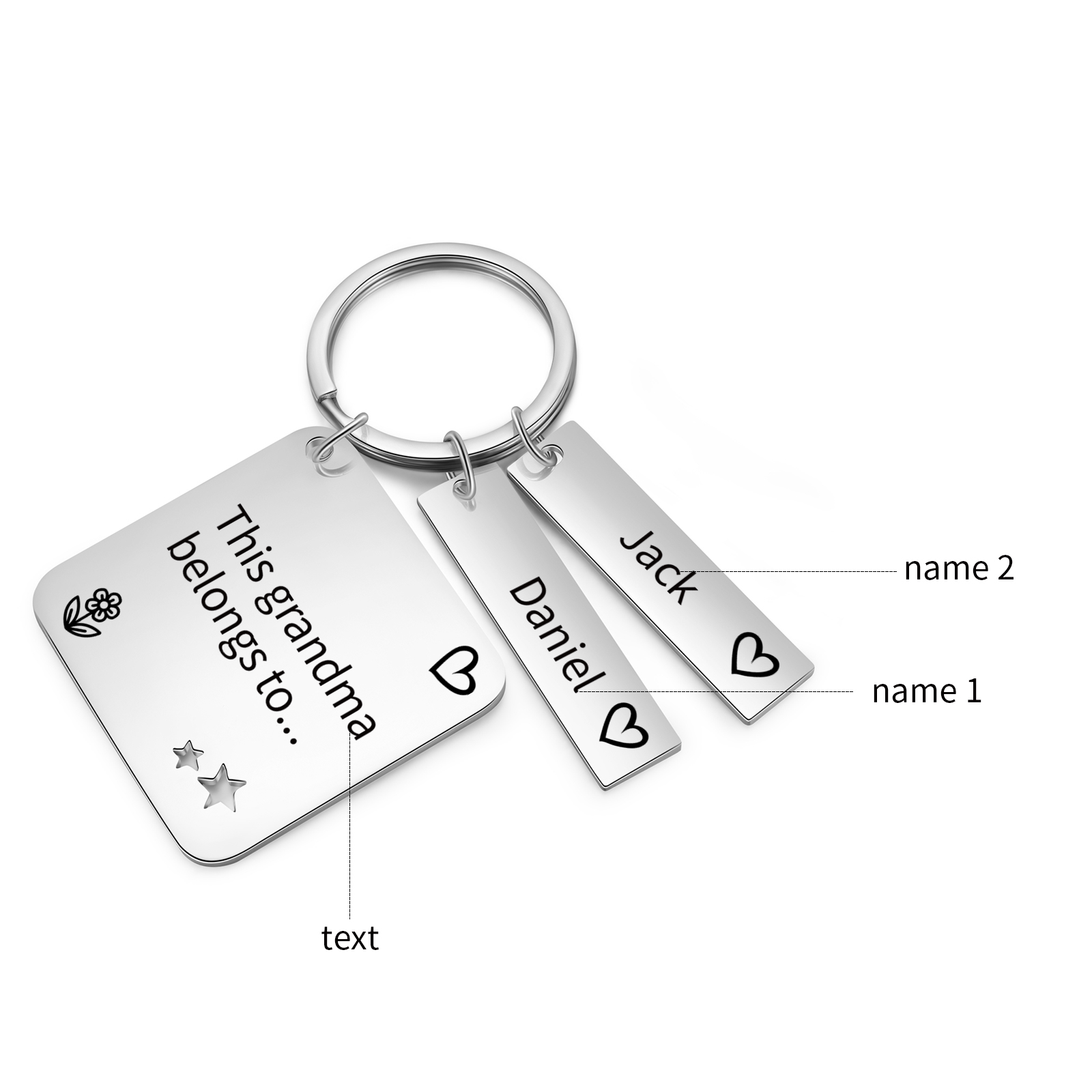 Personalised 2 Names & 1 Text Keychain Custom Family Keychain Gifts for Father/Mother/Grandma/Grandpa-Jessemade AU
