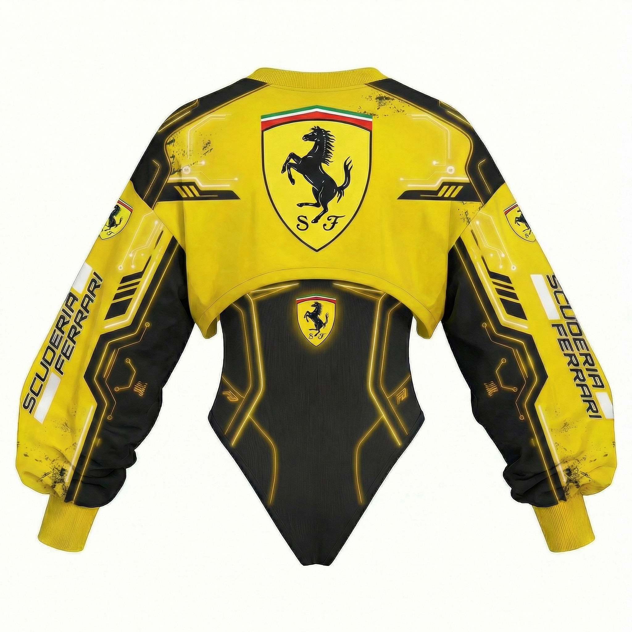 Women's Racing Team Logo Digitally Printed Tights Irregular Sweatshirt Set