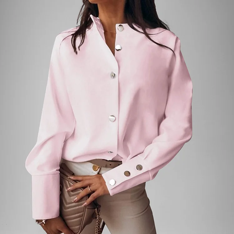 Elegant Stand Collar Button Up Long Sleeve Blouse