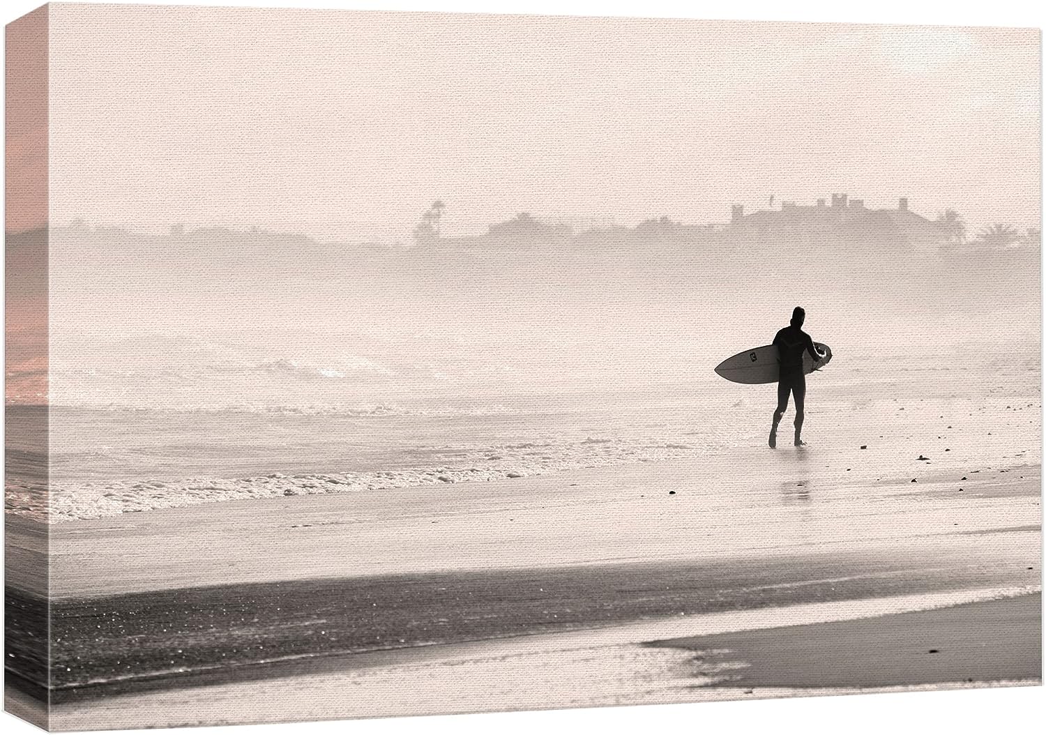 wall26 Canvas Print Wall Art Surfer on Seashore at Dawn Sports Athletes Photography Realism Contemporary Scenic Urban Multicolor Ultra for Living Room, Bedroom, Office - 16 inch x24 inch  16&#034; x 24&#034;